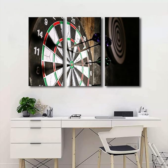 Canvas Wall Art for Living Room Home Decor Dartboard with Darts Closeup Goal Achievement Concept Poster Prints on Canvas Decorations Wall Art for Bedroom Office Framed Ready to Hang, 24" Wx36 H