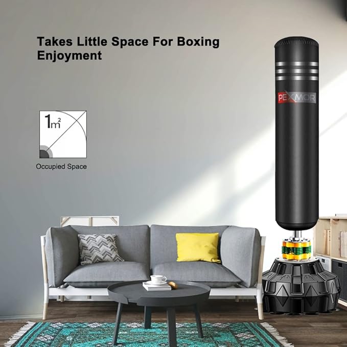 PEXMOR Freestanding Punching Bag Heavy Solid Boxing Bag with Suction Cup Armor Base & Noise Vibration Absorption Device for Adult Youth - Men Stand Kickboxing Bags Kick Punch Bag | Black