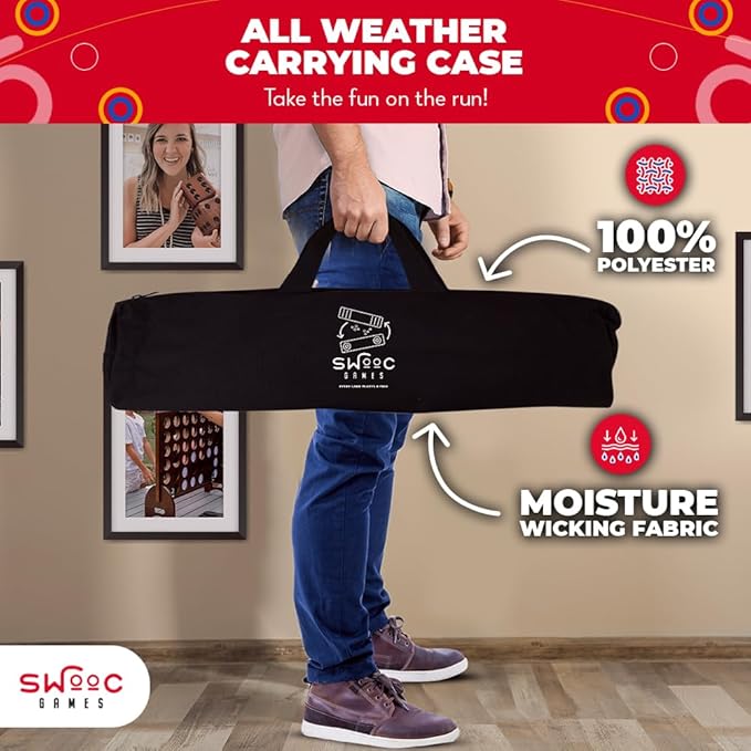 Swooc Games® | 2-in-1 Premium Shuffleboard and Curling | 100% Solid Wood Shuffleboard Table (4ft) | 5+ Ways to Play | Tabletop Games for Adults & Kids | Shuffle Board Game Table Top, Bar & Indoor Game