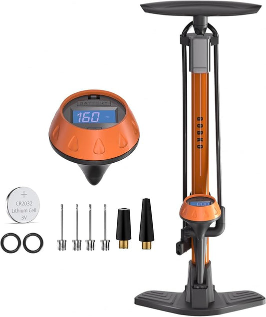 GOBKO Bike Pump with Gauge,Bicycle Floor Pump for Presta and Schrader Valves Bike Tire Pumps Inflator High Pressure 160PSI & 11BAR Portable Air Pump for Road Bike Car MTB Sports Balls