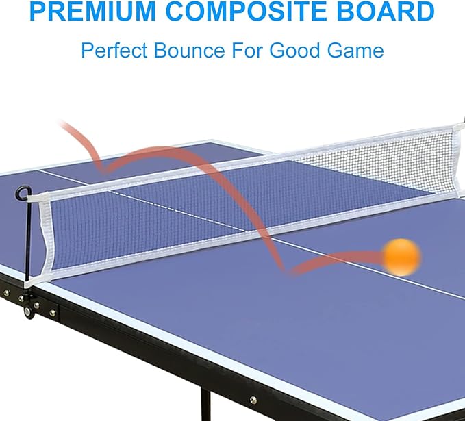 Foldable Ping Pong Table Portable 4.5FT/6 FT/9FT Table Tennis Table Foldable for Indoor Outdoor Games - Quick Assembly