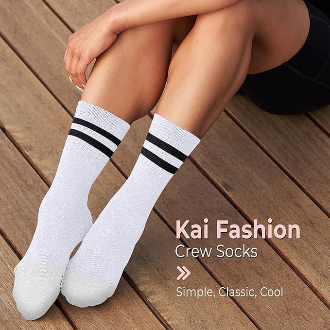 TAVI Kai Fashion Crew Grip Socks - For Slipper Barre, Pilates, and Yoga - with Grips for Women and Men