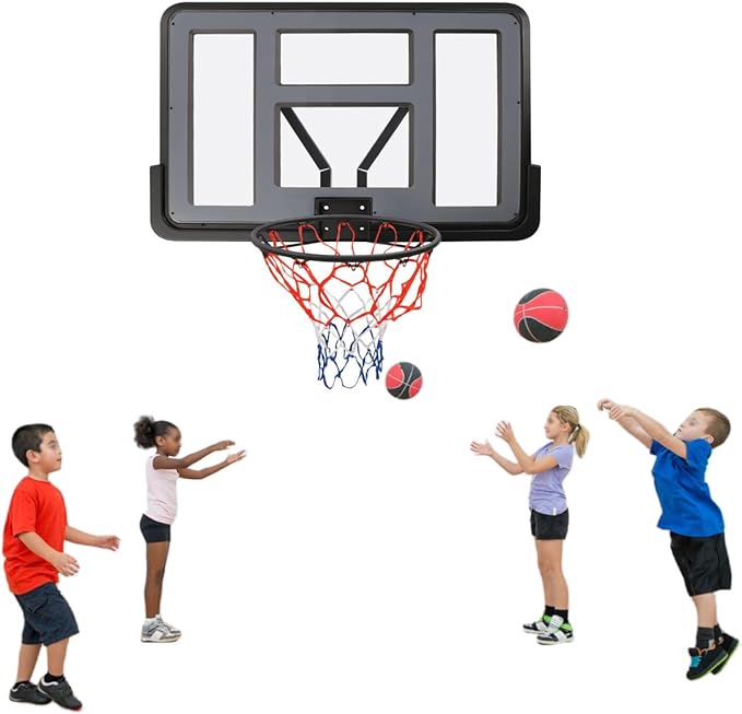 Basketball Backboard & Rim Combo,44“L*30”W Backboard,17.7in Rim Dia,Backboard Goal and Rim Kit for Adults or Kids,Wall Mount Basketball Goal,Shatter Proof PET Backboard