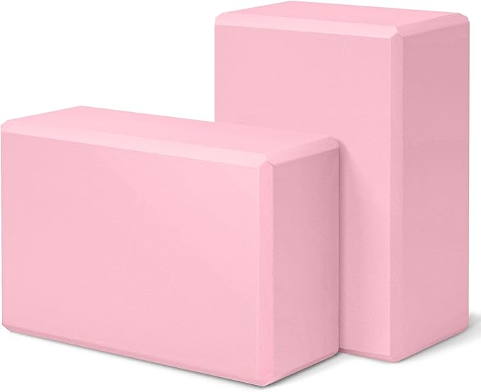 Yoga Block 2 Pack 9"x6"x3", Sturdy Yoga Foam Blocks, High Density & Non Slip Surface for Pilates & Stretching, Fitness Accessories for Stability & Balance