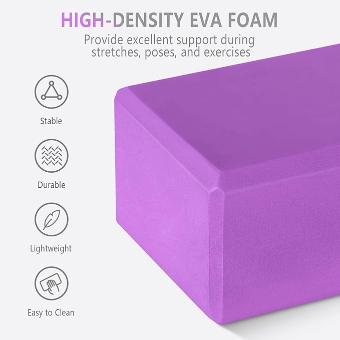 2 Pack 9‘’x6‘’x4‘’ Yoga Blocks with Stretch, Durable Yoga Foam Blocks, High Density & Non Slip Surface for Yoga, Pilates, Stretching, Dance, Ballet, Gymnastics,Fitness for Stability & Balance