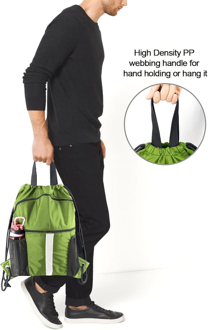 BeeGreen Drawstring Backpack Bag with Shoe Compartment, X-Large Black Gym Sports String Cinch Backpack