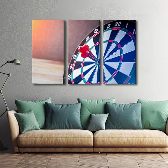 Canvas Wall Art Wall Decor Dart Board 3 Piece Success Wall Art Dart Target Contemporary Home Decor for Office Canvas Art Dart Hits the Bullseye Poster Printings Framed Ready to Hang(24"Wx36"H)