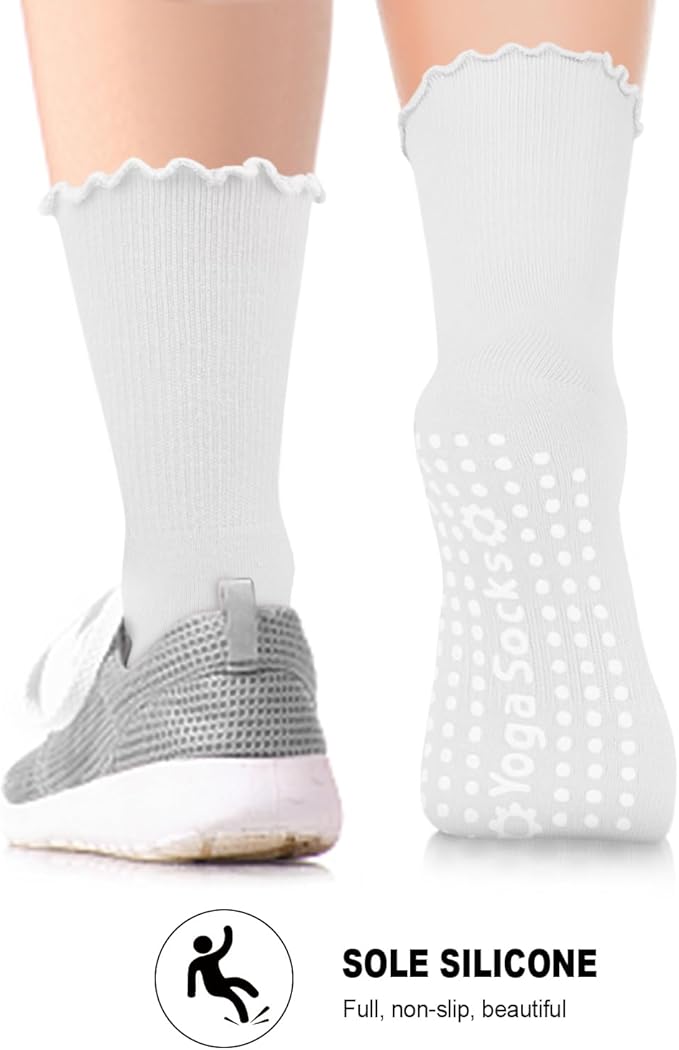 6 Pairs Grip Pilates Socks for Women, Non-slip Yoga Athletic Socks for Barre Ballet Barefoot Workout Hospital