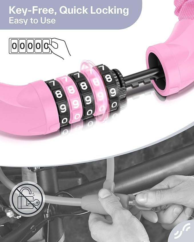 Sportneer Bike Lock: 5 Digit Combination High Security Anti Theft Bike Chain Lock - 3.2/3.6/4ft Heavy Duty Keyless Bicycle Lock for Bike, Motorcycle, Scooter, Door & Gate - 4/6mm Thick, Easy to Use