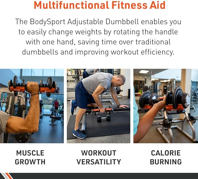 BodySport 40 Pound Adjustable Dumbbells – Includes 12 Free Weights, Ranging from 3 to 40 Pounds, Ideal for Home Gym Workouts and Weight Training