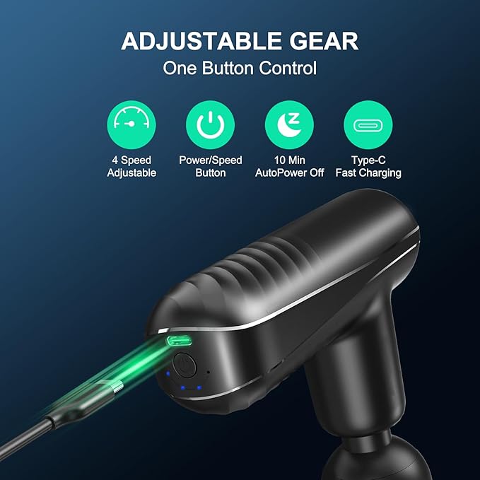 Mini Massage Gun for Deep Tissue Percussion - Portable Handheld Massager for Muscle Recovery with 4 Massage Heads High-Intensity Vibration Rechargeable Small Massage Gun