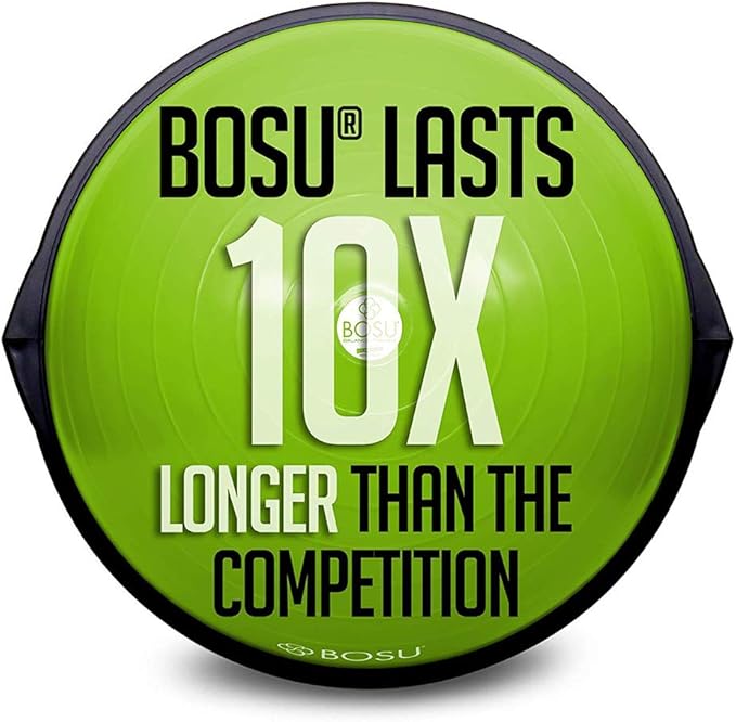 Bosu Balance Ball Exercise Trainer, Home Gym Equipment w/ Guided Workouts & Pump, 26", Blue - Inflatable Fitness Platform for Strength Training, Standing, Balancing, and Core Workout