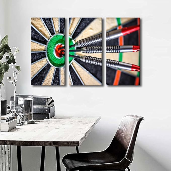 Wall Art Vintage Canvas Paintings Darts Hit the Bull's Eye Bedroom Office Wall Art 3 Pieces Contemporary Home Decor Bathroom Decor Wall Art Modern Artwork Ready to Hang for Living Room, 24"Wx36"H