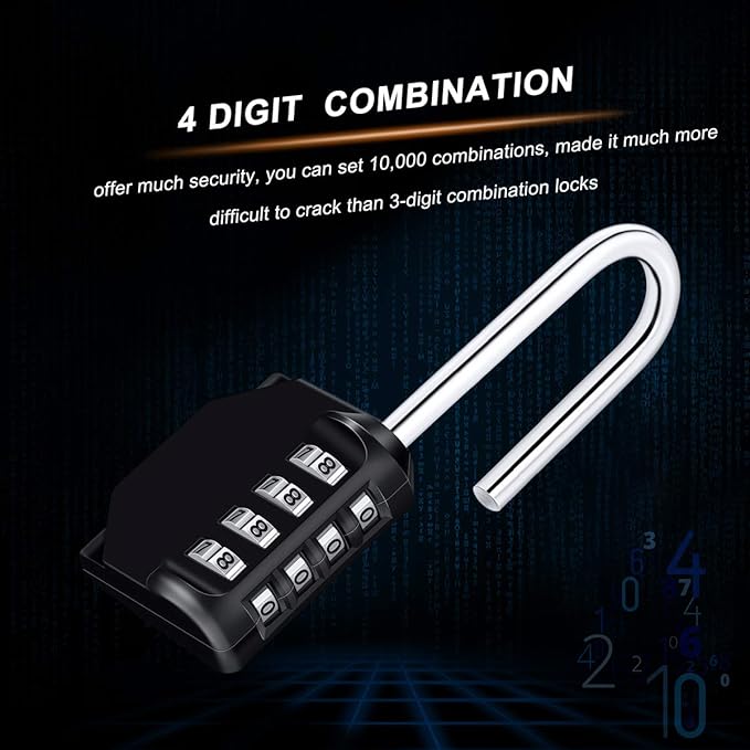 2 Pack 2.6in Long Combination Padlock, Waterproof 4 Digit Combination Lock, Weatherproof Metal & Galvanized Steel, for Schools, Gyms and Lockers, Black