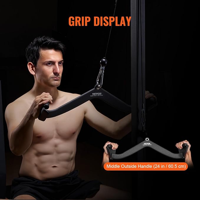VEVOR LAT Pulldown Attachments, Cable Machine Rowing T-bar V-bar Tricep Pull Down Bar, Back Strength Training Rubber Coated Handle Grip, Bicep Curl Tricep LAT Pulldown Bar for Home Gym Fitness