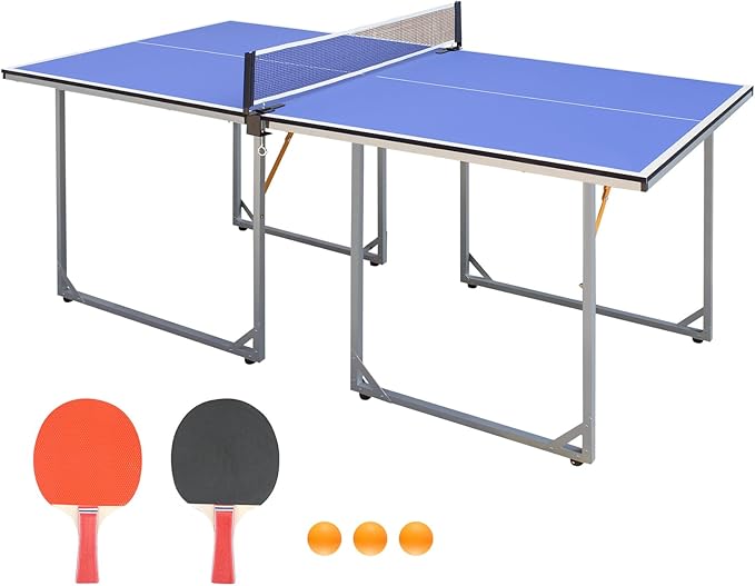 Ping Pong Table Foldable & Portable Table Tennis Table Set for Indoor & Outdoor Games with Net, 2 Paddles and 3 Balls