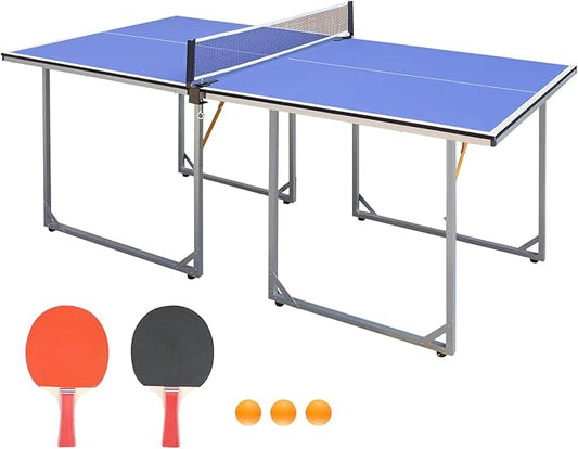 Ping Pong Table Foldable & Portable Table Tennis Table Set for Indoor & Outdoor Games with Net, 2 Paddles and 3 Balls