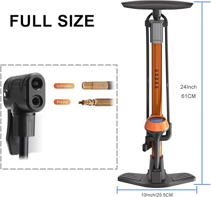 GOBKO Bike Pump with Gauge,Bicycle Floor Pump for Presta and Schrader Valves Bike Tire Pumps Inflator High Pressure 160PSI & 11BAR Portable Air Pump for Road Bike Car MTB Sports Balls