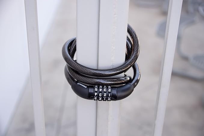 BRINKS 6 ft Outdoor Heavy Duty Bike Lock Cable 2 Pack, Thick, Anti Theft Self-Coiling Design, Resettable 4-Dial Combination, 5/8" Weather-Resistant Vinyl Coating for Bikes