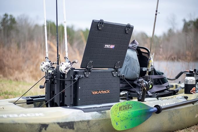 YakAttack BlackPak Pro 13" x 16" Kayak Fishing Crate with 4 Rod Holders - Black | Tackle Storage Box & Gear Organizer for Kayaks | Lightweight, Durable & Customizable Marine Accessory | Made in USA