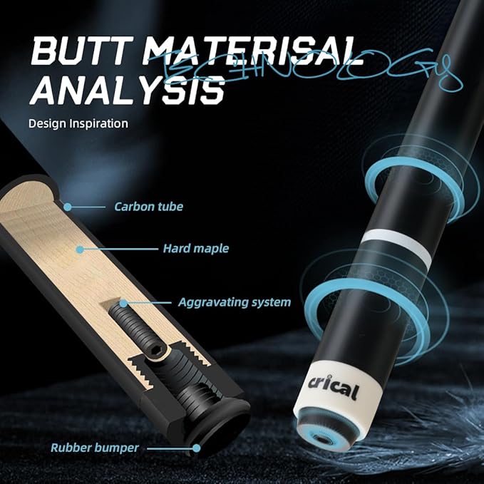 CRICAL Carbon Fiber Pool Cue Stick 58" Billiard Cue Sticks Professional Low Deflection Pool Sticks with 3/8 * 8 Pin Joint and 12.5mm Tip
