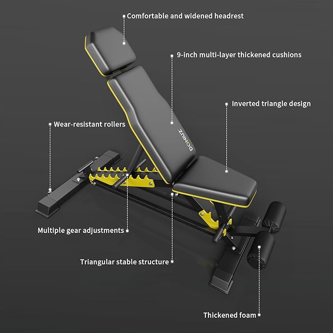 Heavy Duty Bench Adjustable Workout Bench Press Set for Home Gym Strength Training, Multi-Functional Roman Chair with Headrest, Max Load 1200 (DZ-025)