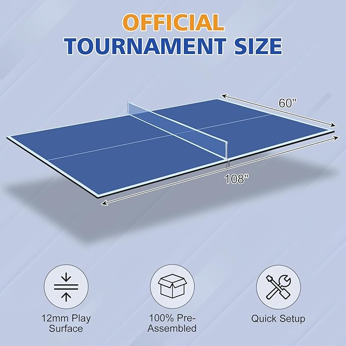 7/8/9ft Mid-Size Ping Pong Conversion Top with Net Set for Billiard and Pool Tables - Regulation Top Converts Billiards into Ping Pong Table Blue/Green/Black