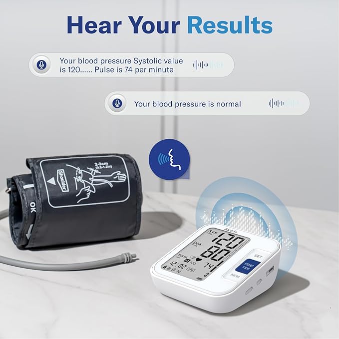 Alcedo Blood Pressure Monitor for Home Use, Automatic Digital BP Machine with Large Cuff for Upper Arm, LCD Screen, 2x120 Memory, Talking Function