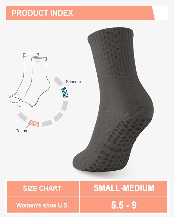 6 Pairs Grip Pilates Socks for Women, Non-slip Yoga Athletic Socks for Barre Ballet Barefoot Workout Hospital