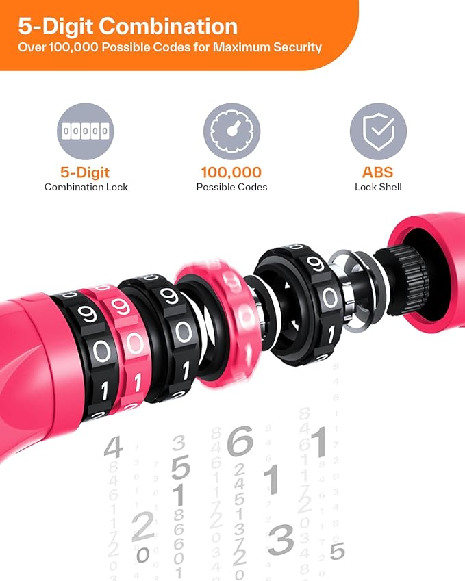 Sportneer Bike Lock: 5 Digit Combination High Security Anti Theft Bike Chain Lock - 3.2/3.6/4ft Heavy Duty Keyless Bicycle Lock for Bike, Motorcycle, Scooter, Door & Gate - 4/6mm Thick, Easy to Use