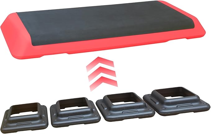 43'' Exercise Aerobic Step Platform, Adjustable Fitness Stepper with 4 Stackable Risers, Aerobics Stepper Workout Stepper for Home Gym Cardio Strength & Training