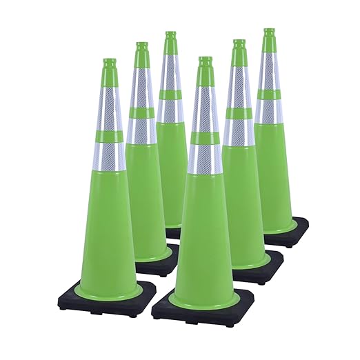 6 Pack 36" Green Traffic Control Cones – High-Visibility PVC Safety Cones with Black Base for Construction Parking Crowd Control(36 inch-6Pack)