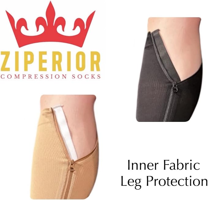 15-20 mmHg Compression Shin Calf No Foot Inside Leg Zipper Sleeves