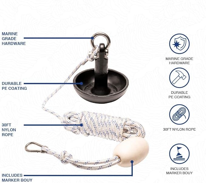 Newport Premium 10lb Mushroom Anchor Kit w/Bag, Rope, Buoy, & Stainless Hardware
