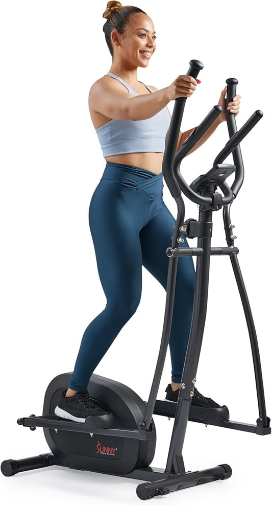 Sunny Health & Fitness Smart Upright Elliptical w/Pulse Sensor Built-in, Indoor Full-Body Cross-Training & Cardio Exercise Machine for Home, Free SunnyFit App Connection, Optional Long Stride Length