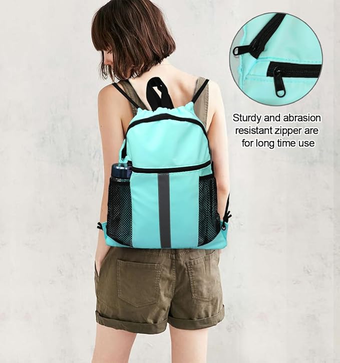 BeeGreen Drawstring Backpack Bag with Shoe Compartment, X-Large Black Gym Sports String Cinch Backpack