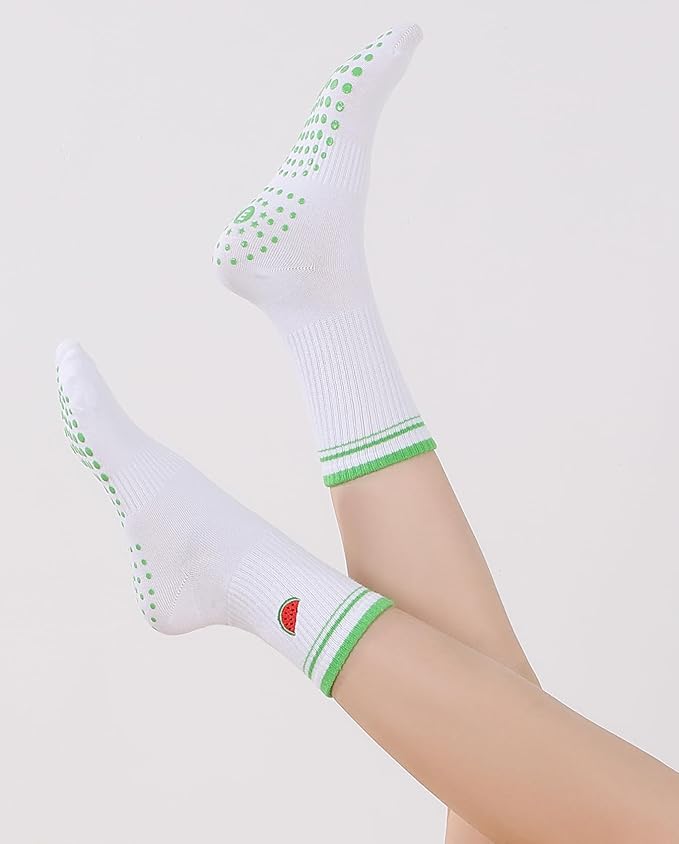 EUDOLAH Cute Yoga Socks for Women Pilates Barre Breathable Non-Slip Crew Grip Sock With Stripes Anti-friction Athletic Socks