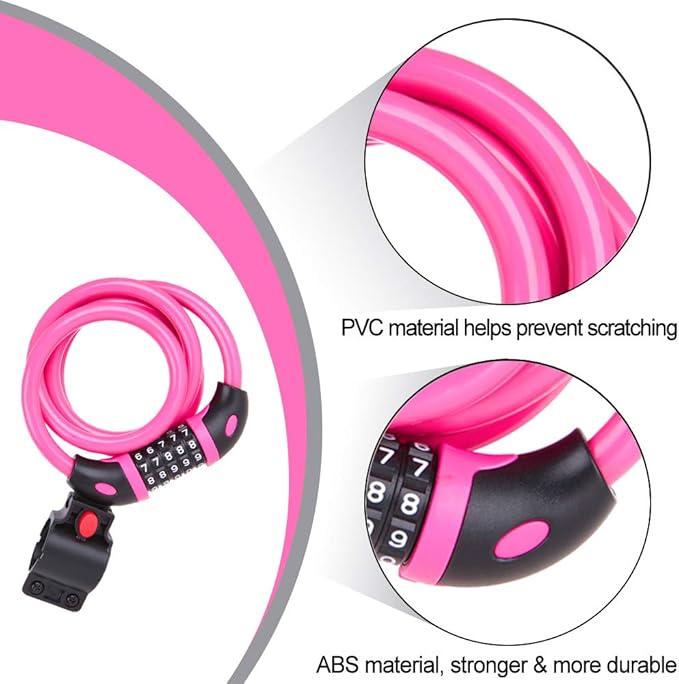 NDakter Bike Lock, 4/5.6 Feet Bicycle Cable, High Security 5 Digit Resettable Combination Coiling Bicycle Lock, Heavy Duty Anti Theft Cable with Mounting Bracket, 1/2 Inch Diameter (12mm)