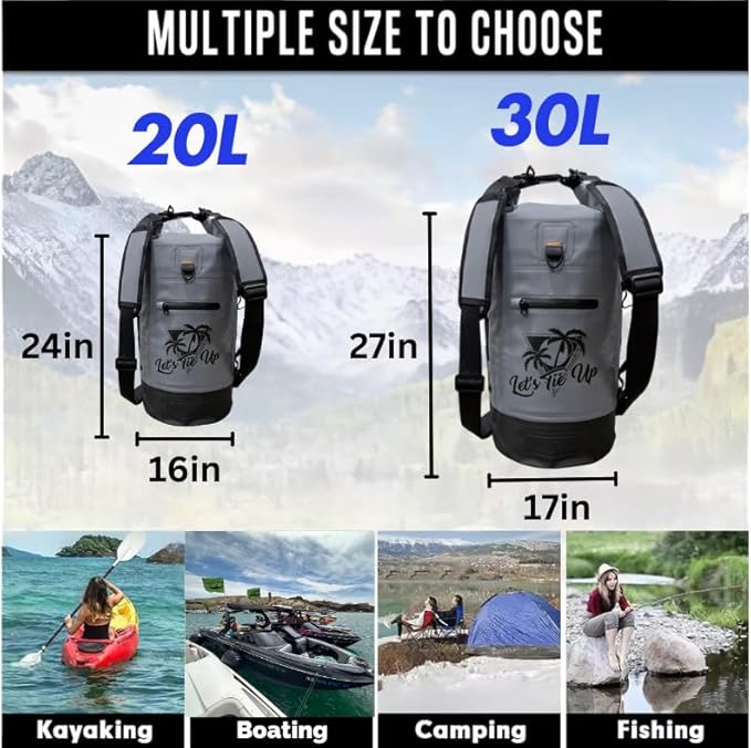 Let's Tie Up Waterproof Dry Bags for Boating and Outdoors | Ultimate Roll-Top Dry Bag: Style, Functionality, and 100% Waterproof Protection for All Your Boating and Outdoor Adventures | 30L
