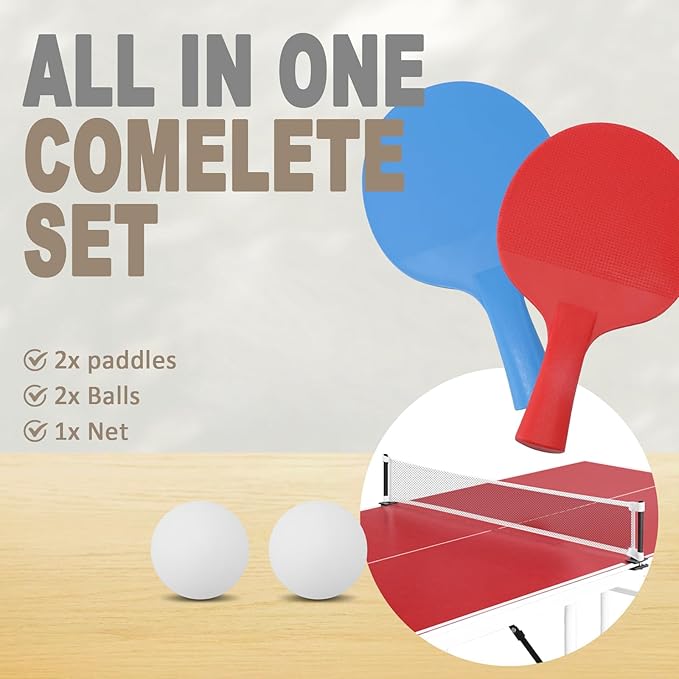 Seydrey 5.5x3ft Foldable & Portable Ping Pong Table, Folding Indoor Table Tennis w/ 2 Paddles, 2 Balls and Net