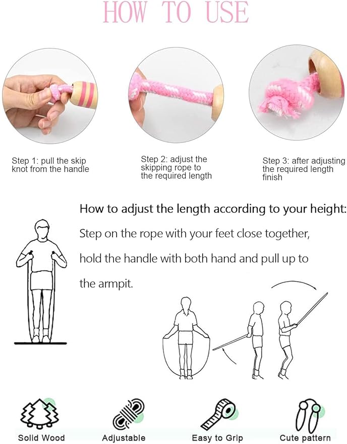 Jump Rope for Kids, Lorvain Adjustable Skipping Rope, Kids Jump Ropes with Wooden Handle for Girls Boys, Weighted Jumping Ropes for Fitness Workout Exercise Outdoor Fun Activity