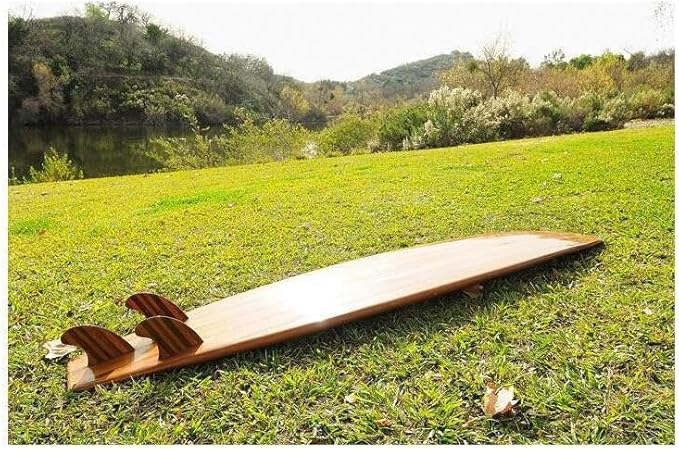 Natural Beauty Long Board Wooden Surfboard Handmade with Ultra Stylish Fins and Sleek, Glossy Exterior, Red Cedar and Then Finished in a Durable Fiberglass Epoxy