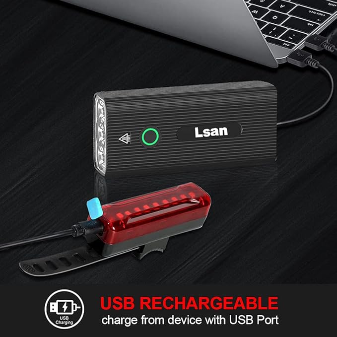 Super Bright Bike Lights for Night Riding,Bike Lights Front and Back,3 LED USB Rechargeable Bicycle Light,Bike Headlight with Power Bank Function,IPX5 Waterproof,3+5 Light Modes