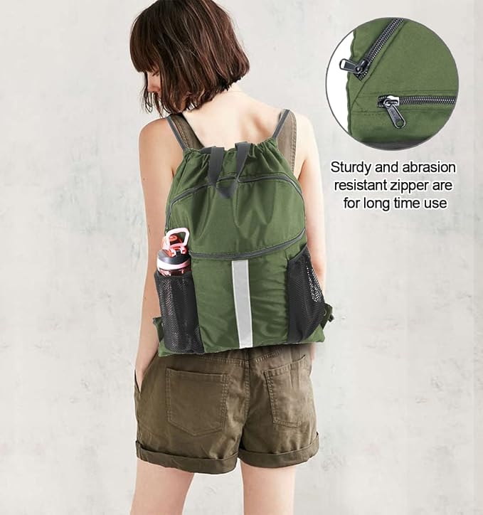 BeeGreen Drawstring Backpack Bag with Shoe Compartment, X-Large Black Gym Sports String Cinch Backpack