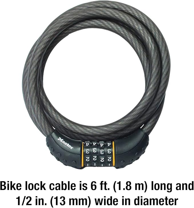 Master Lock Cable Lock, Set Your Own Combination Bike Lock, 6 ft. Long, Black, 8122D