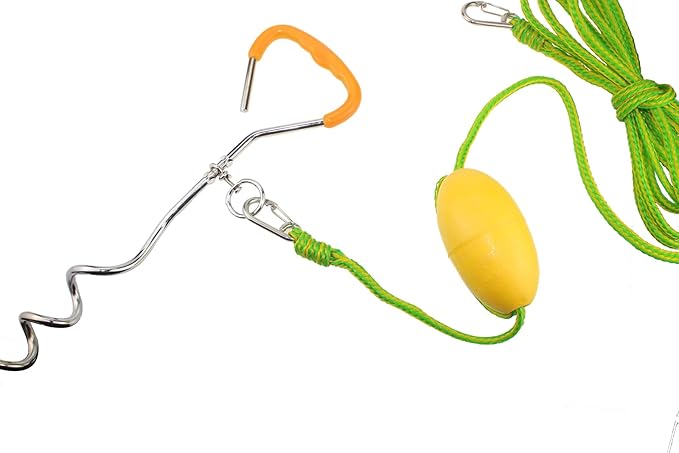 MOOCY Screw Anchor System for Small Boats, PWC, Kayak,Canoes,Paddle Boards (SUP)| Sand Spike - Includes 16-Foot Anchor Line, Float and Clip
