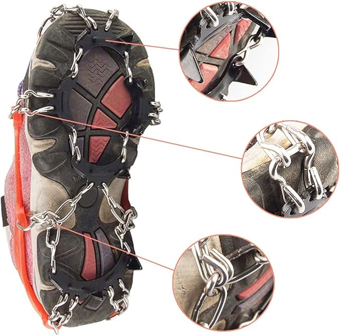 11 Spikes Kids Crampons for Hiking Boots Ice Cleats 11 Teeth Anti Slip Crampons Hiking Climbing Walking Shoes Toddler-Preschool-Gradeschooler-Teens