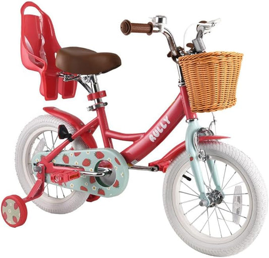 RULLY Fruit Kids Bike 12 14 16 Inch Bicycle for Girls Ages 2-7 Years, Training Wheels Included, Girl Bikes with Basket & Doll Seat