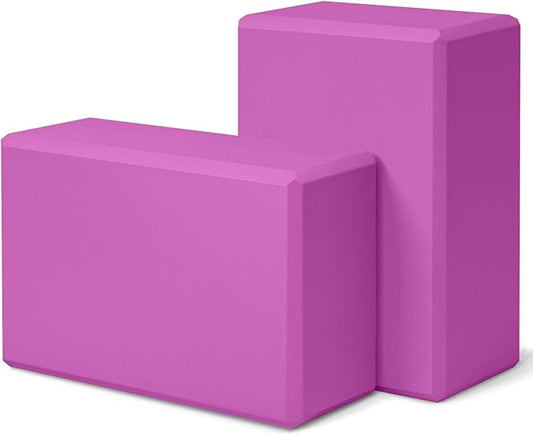 Yoga Block 2 Pack 9"x6"x3", Sturdy Yoga Foam Blocks, High Density & Non Slip Surface for Pilates & Stretching, Fitness Accessories for Stability & Balance