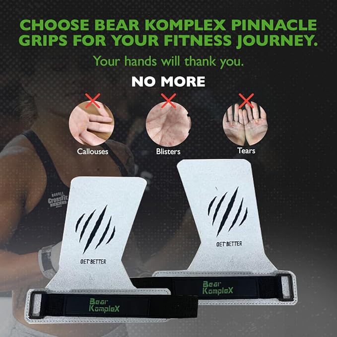 Bear KompleX No Hole Pinnacle Hand Grips for Workouts, Pull-ups, Weightlifting, WOD Gymnastics, Crosstraining Palm Grips with Wrist Wraps, Hand Protection from Rips and Blisters, 1 Pair